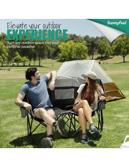 Silla de Camping Doble Plegable SunnyFeel Negra para 2 Personas