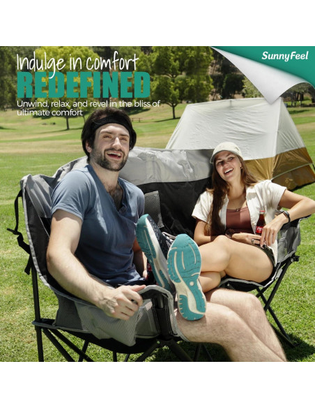 Silla de Camping Doble Plegable SunnyFeel Negra para 2 Personas