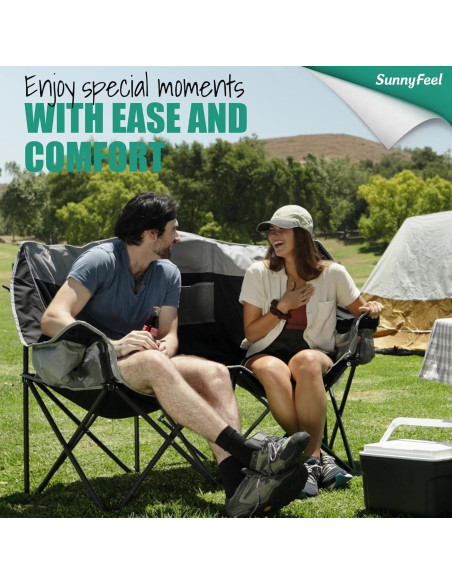 Silla de Camping Doble Plegable SunnyFeel Negra para 2 Personas