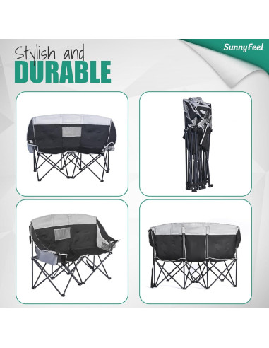 Silla de Camping Doble Plegable SunnyFeel Negra para 2 Personas