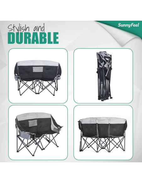 Silla de Camping Doble Plegable SunnyFeel Negra para 2 Personas