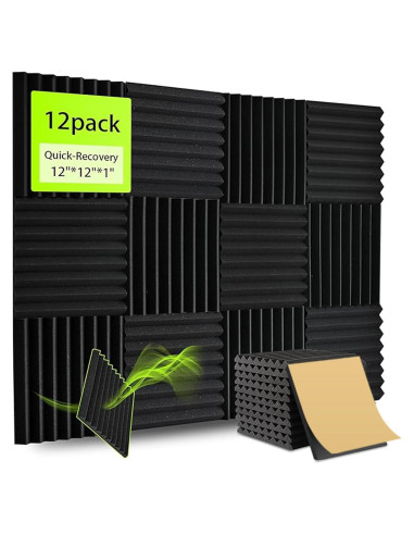 Paquete de 12 Paneles Acústicos EEKIYA 30.48x30.48 cm Autoadhesivos