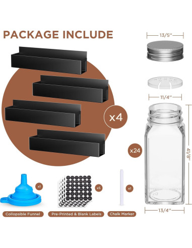 Estante Magnético para Especias Agotglmi - 4 Estantes y 24 Frascos