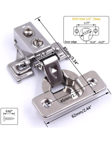 Bisagras de Gabinete KONIGEEHRE Cierre Suave 1/2" (1.27 cm) - 2 Pzas