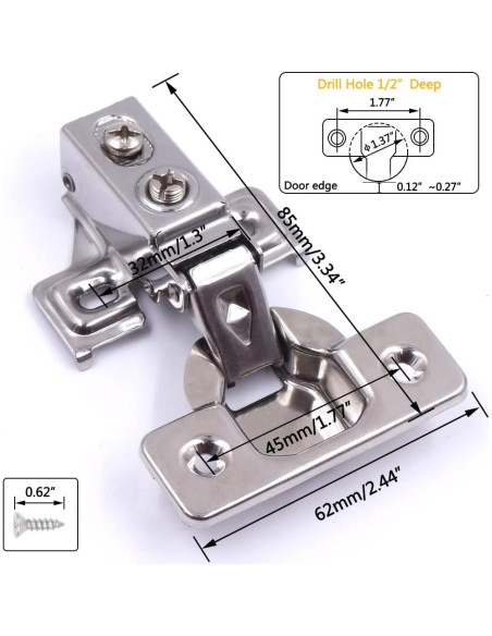 Bisagras de Gabinete KONIGEEHRE Cierre Suave 1/2" (1.27 cm) - 2 Pzas