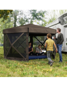 Gazebo Plegable Outsunny 3.66x3.66m Impermeable Marrón 2