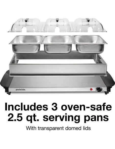 Servidor de Buffet Proctor Silex 3 Bandejas Acero Inoxidable
