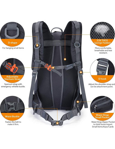 Mochila de Senderismo G4Free 45L Impermeable con Funda Lluvia