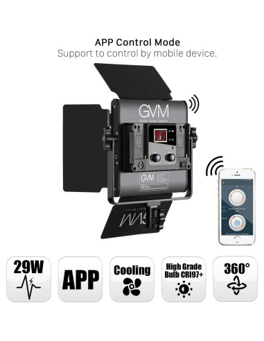 Luz de Video LED Bi-Color GVM con Control APP y Pantalla Digital
