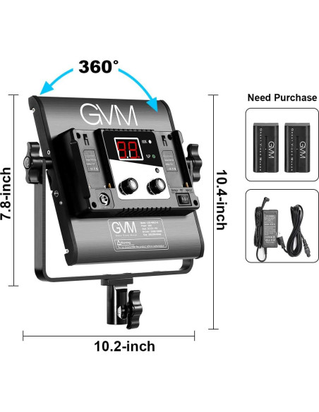 Luz de Video LED Bi-Color GVM con Control APP y Pantalla Digital