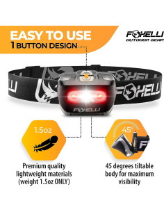 Linterna Frontal LED Foxelli MX20, 165 Lúmenes, Resistente al Agua 2