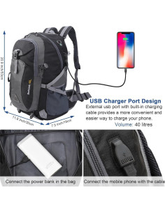 Mochila de Senderismo 40L Yixi Impermeable con Cargador USB 2