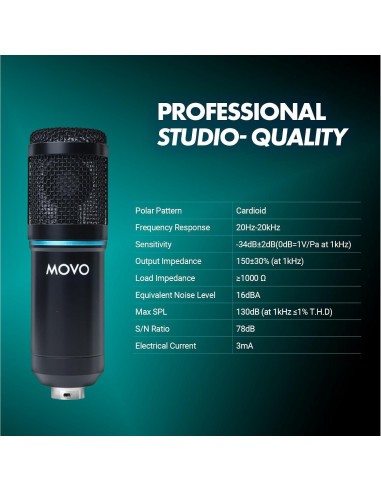 Kit de Podcasting Movo PodPak con Micrófono XLR y Brazo