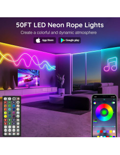 Tira LED de Neón 50 pies LETIANPAI RGB Impermeable 2