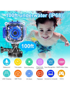 Cámara Digital Impermeable PROGRACE para Niños 5MP HD 30m 2