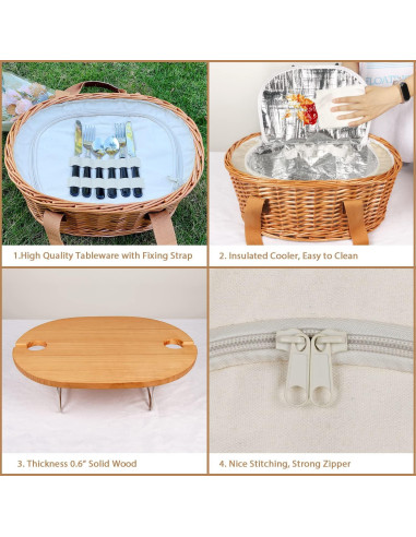 Cesta de Picnic de Mimbre Hap Tim para 2 Personas con Mesa