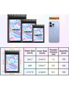 300 Bolsas Holográficas Mylar Arsmat Reutilizables 3 Tamaños 2