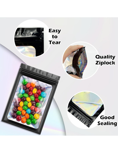 300 Bolsas Holográficas Mylar Arsmat Reutilizables 3 Tamaños