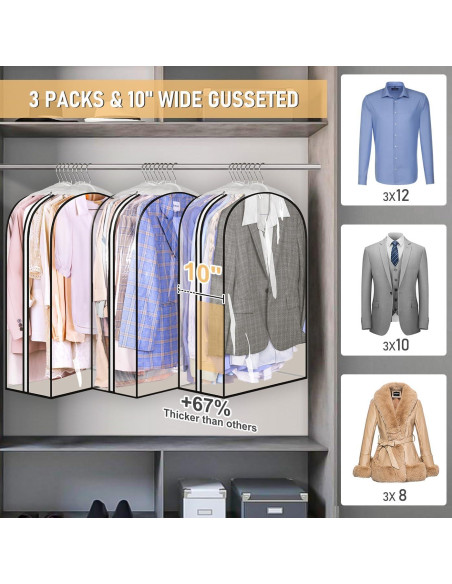 Bolsas de Ropa Transparentes MISSLO 32" con Cremallera - 3 Paquetes