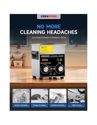 Limpiador Ultrasónico CREWORKS 2L 60W con Calentador y Temporizador