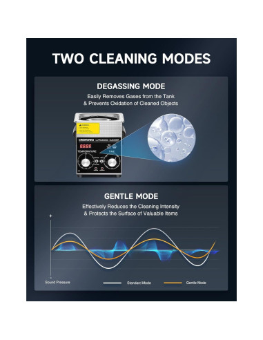 Limpiador Ultrasónico CREWORKS 2L 60W con Calentador y Temporizador