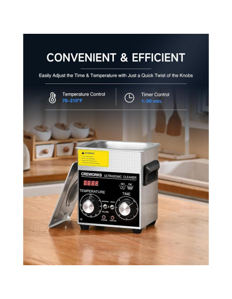 Limpiador Ultrasónico CREWORKS 2L 60W con Calentador y Temporizador Limpiador Ultrasónico CREWORKS 2L 60W con Calentador y Temporizador