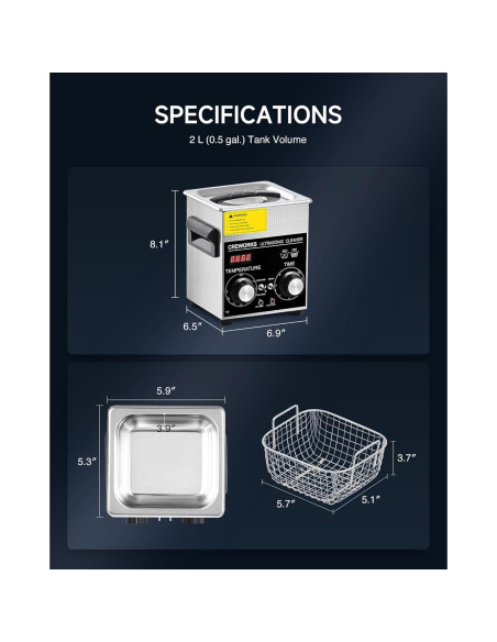 Limpiador Ultrasónico CREWORKS 2L 60W con Calentador y Temporizador Limpiador Ultrasónico CREWORKS 2L 60W con Calentador y Temporizador