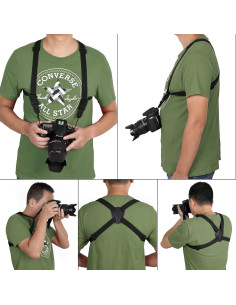 Correa de Arnés para Cámara DSLR SLR - Negro, Ajustable y Ergonómica 2