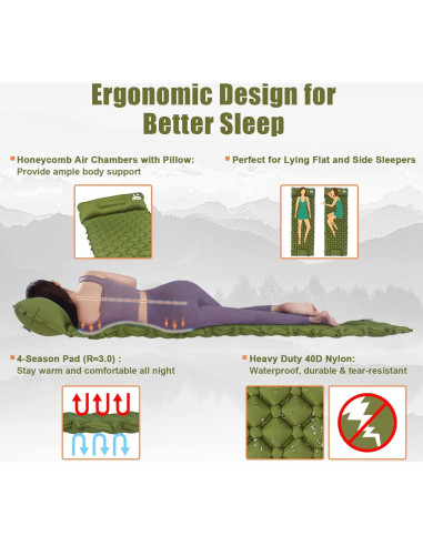 Colchón Inflable Ultraligero VALEHOWL 800g con Bomba y Almohada