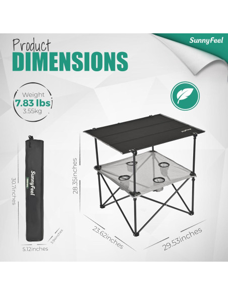 Mesa de Camping Plegable SUNNYFEEL - Negra, 76.5x59.6 cm Mesa de Camping Plegable SUNNYFEEL - Negra, 76.5x59.6 cm