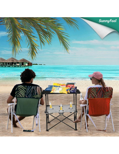 Mesa de Camping Plegable SUNNYFEEL - Negra, 76.5x59.6 cm