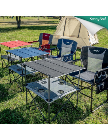 Mesa de Camping Plegable SUNNYFEEL - Negra, 76.5x59.6 cm