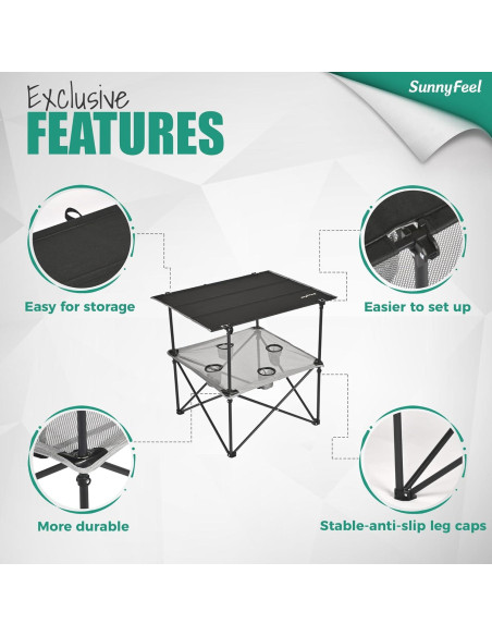 Mesa de Camping Plegable SUNNYFEEL - Negra, 76.5x59.6 cm Mesa de Camping Plegable SUNNYFEEL - Negra, 76.5x59.6 cm