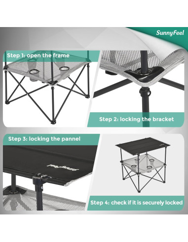 Mesa de Camping Plegable SUNNYFEEL - Negra, 76.5x59.6 cm