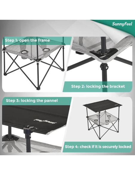 Mesa de Camping Plegable SUNNYFEEL - Negra, 76.5x59.6 cm Mesa de Camping Plegable SUNNYFEEL - Negra, 76.5x59.6 cm