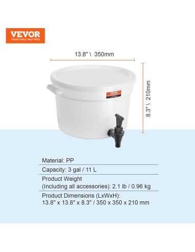 Dispensador de Bebidas VEVOR 11.36L con Grifo y Tapa