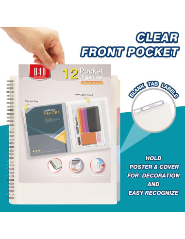 Carpeta Organizadora H4D de Polipropileno Color Morandi 12 Bolsillos