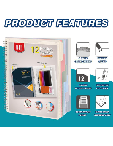 Carpeta Organizadora H4D de Polipropileno Color Morandi 12 Bolsillos