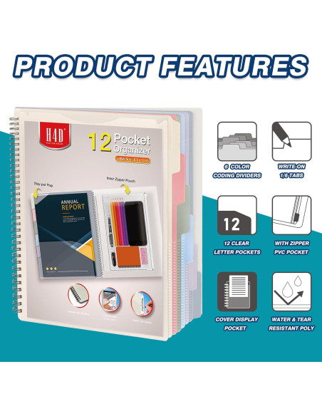 Carpeta Organizadora H4D de Polipropileno Color Morandi 12 Bolsillos