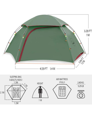 Tienda de Camping KAZOO VENUS Ultraligera 2 Personas Impermeable