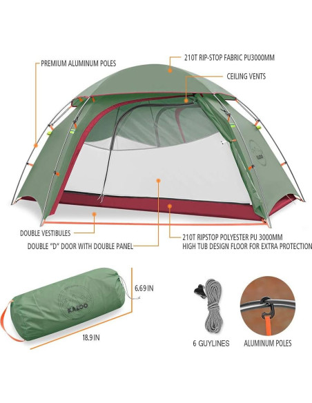 Tienda de Camping KAZOO VENUS Ultraligera 2 Personas Impermeable Tienda de Camping KAZOO VENUS Ultraligera 2 Personas Impermeable