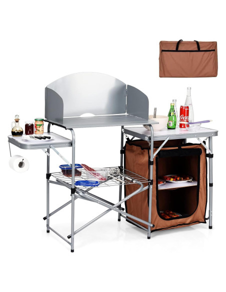 Mesa de Parrilla Plegable Giantex 66 cm con Paraviento Desmontable
