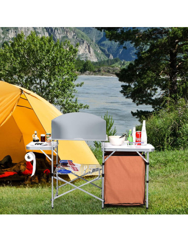 Mesa de Parrilla Plegable Giantex 66 cm con Paraviento Desmontable