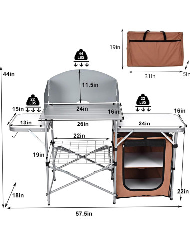 Mesa de Parrilla Plegable Giantex 66 cm con Paraviento Desmontable