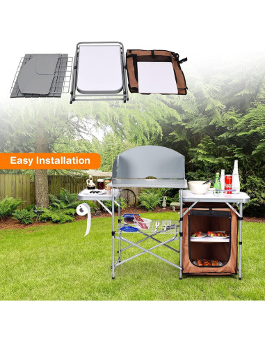 Mesa de Parrilla Plegable Giantex 66 cm con Paraviento Desmontable