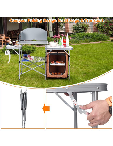 Mesa de Parrilla Plegable Giantex 66 cm con Paraviento Desmontable