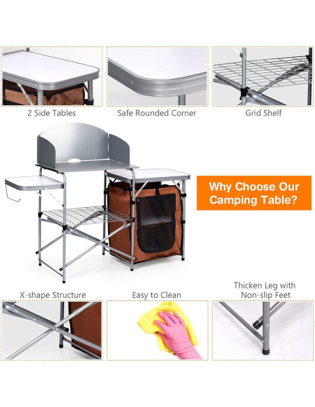 Mesa de Parrilla Plegable Giantex 66 cm con Paraviento Desmontable