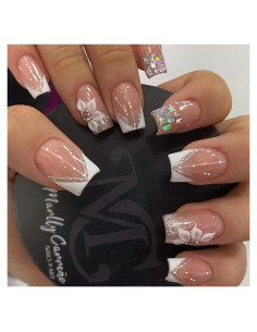 Kit de Uñas Falsas Acrílicas Juggssa 24PCS Punta Francesa