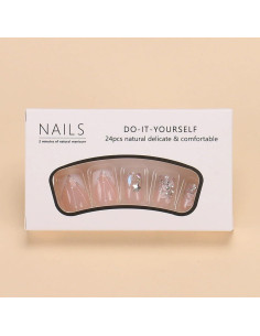 Kit de Uñas Falsas Acrílicas Juggssa 24PCS Punta Francesa 2