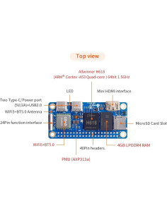 Computadora de Placa Única Orange Pi Zero 2W 1.5GB 4K 2